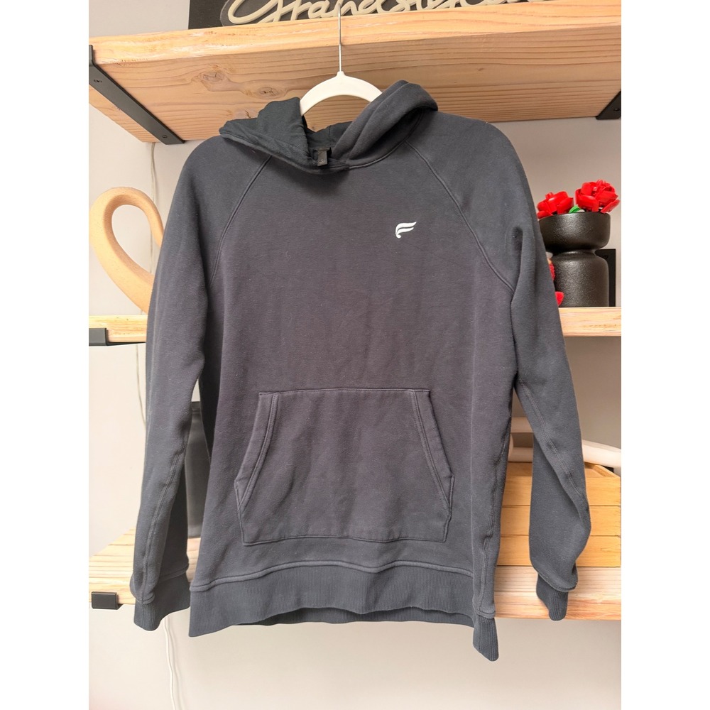 Fabletics Men Black Go-To Pullover Hoodie Raglan Sleeve Logo Sweatshirt Size M